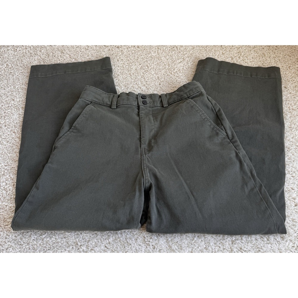 Everlane Way-High Drape Pant Women 10 Green Excellent Wide Leg Organic Cotton